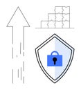 Arrow, Puzzle Pieces, and Shield with Lock Representing Success, Problem-Solving, and Security Royalty Free Stock Photo