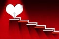 Arrow Reaches a Heart by Climbing a Ladder - Red Background Royalty Free Stock Photo