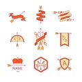 Arrow ribbon logo and emblem thin line icons set Royalty Free Stock Photo