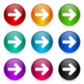 Arrow right vector icon set, round glossy web buttons in 9 color options Royalty Free Stock Photo