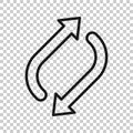 Arrow rotation icon in flat style. Sync action vector illustration on white isolated background. Refresh button business concept