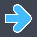 Arrow sign created as a sticker icon with a white outline. Blue navigation symbol designed in flat style