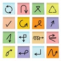 Arrow and sign icons sticky note paper Royalty Free Stock Photo