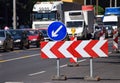 Arrow signs at the road construction Royalty Free Stock Photo