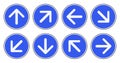 Arrow signs set. Collection of icons with white arrows in blue circles. Flat style arrows isolated on white background. Vector Royalty Free Stock Photo