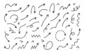 Arrow sketch hand drawn pointer direction swirl up down loop curve twist combine for dynamic flow. Use for navigation Royalty Free Stock Photo