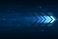 Arrow speed abstract blue background, communication data transfer technology concept.