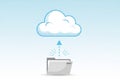 The arrow, a stylized white cloud with blue outlines represents Royalty Free Stock Photo