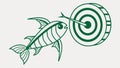 An arrow about to hit a fish in front of a target for a precision concept. vector design Generative AI Royalty Free Stock Photo