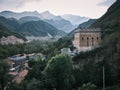 The arrow towers of the Great Wall surrounded by villages, mountains and forests Royalty Free Stock Photo
