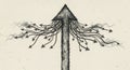 Handdrawn arrow tree with diverging paths illustrates growth and multiple directions Royalty Free Stock Photo