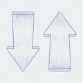 Arrow up and down. Hand drawn sketch Royalty Free Stock Photo
