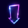 Arrow vector background. 3d abstract city move neon sign on dark blue backdrop. Glowing light road pointer design. Royalty Free Stock Photo