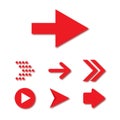 Arrow vector 3d button icon set red color on white background. Isolated interface line symbol for app Royalty Free Stock Photo