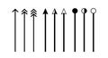 Arrow vertical line set isolated on white, lines and arrows indicate the dimension of the drawing, arrowhead black on a line
