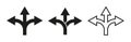 Arrow way icon with three options of road. Choice of pathway. Choose of decision in split of direction. Crossroad, uncertainty and