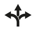 Arrow way with three options of road icon. Choice of pathway. Choose of decision in split of direction. Crossroad, uncertainty and Royalty Free Stock Photo