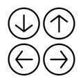 Arrow web icon vector button. direction next down up left rignt back previous forward symbol. isolated line on white background