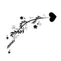 Arrow. White background.Curved flower arrow for Valentine\'s Day. Pointer. Heart. Wedding. Tattoo. Sticker.