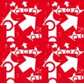 Arrow white & grunge on red seamless pattern