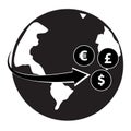 Arrow wrapped around the earth. Remittances icon. flat style Royalty Free Stock Photo