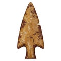 Arrowhead with a triangular shape, crafted from reddish-brown stone. The surface Royalty Free Stock Photo