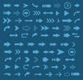 Set of white arrows icons on blue background Royalty Free Stock Photo