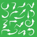 Set of white arrows icons on green background Royalty Free Stock Photo