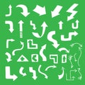 Set of white arrows icons on green background Royalty Free Stock Photo