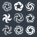 Arrows abstract loop symbols, vector conceptual pictogram template collection, single color vector 3d icon set.