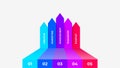 Arrows bar chart in 3D design showcasing creative aspects, marketing strategy, management, teamwork, and the startup
