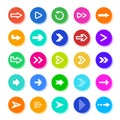 Arrows button. Circle elements with arrow icons, pointer arrow sign for mobile apps, ui and web design vector