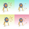 Arrows at the center of the target. Always dart in the target. And all miss the target goal. Failing to hit the target. Vector