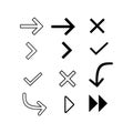 Arrows, check mark ,cross or x. Vector icon.