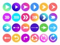 Arrows in circle icon. Website navigation arrow button, colorful gradient round back or next sign and web arrowhead