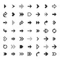 Arrows collection. Black arrow direction signs forward and down for navigation or web download button isolated vector