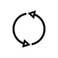 arrows cyclic rotation icon, two arrows recycling recurrence, renewal line symbols. Vector illustration. stock image.