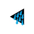 Arrows emerge from triangle object logo