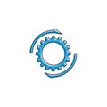 Arrows and gears vector icon symbol isolated on white background Royalty Free Stock Photo