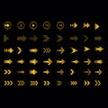 Arrows icons symbols set in golden gold color vector art Royalty Free Stock Photo
