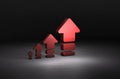 4 arrows gradually increasing. Dark background. 3D illustration Royalty Free Stock Photo