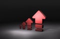4 arrows gradually increasing. Dark background. 3D illustration Royalty Free Stock Photo