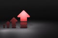 4 arrows gradually increasing. Dark background. 3D illustration Royalty Free Stock Photo
