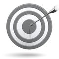 Arrows hitting the center of the grey target - success business concept Royalty Free Stock Photo