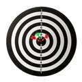 Arrows hitting  on dart board against white background Royalty Free Stock Photo