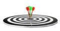 Arrows hitting target on dart  against white background Royalty Free Stock Photo