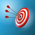 Arrows hitting a target. One target and three arrows. Business goal concept.