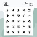 25 Arrows Icon Set. 100% Editable EPS 10 Files. Business Logo Concept Ideas Solid Glyph icon design Royalty Free Stock Photo