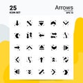 25 Arrows Icon Set. 100% Editable EPS 10 Files. Business Logo Concept Ideas Solid Glyph icon design Royalty Free Stock Photo