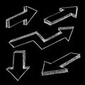 Arrows. Isometric hand drawn sketch on black background